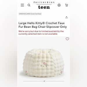 Rare Pottery Barn Large Hello Kitty® Crochet Faux Fur Bean Bag Slipcover Only